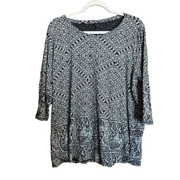 Lucky Brand Top Womens 2X Multicolor Boho Print Stretch Blouse Ladies - Picture 1 of 9